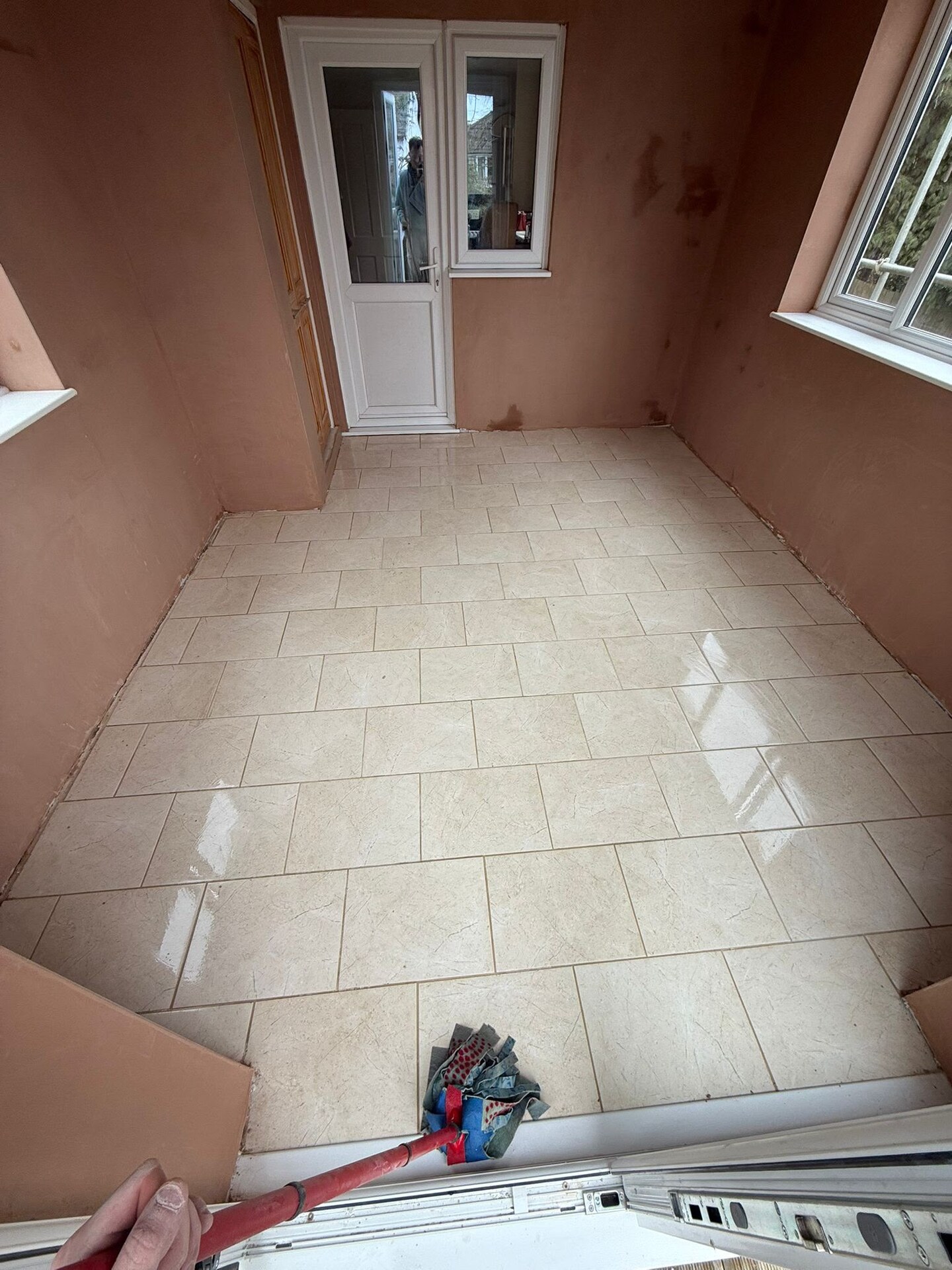 Dot and dab plasterboarding in progress on a solid wall